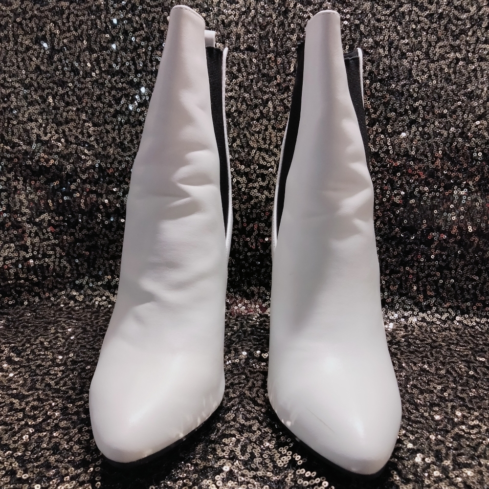 White w/Black Trim Ankle Boots